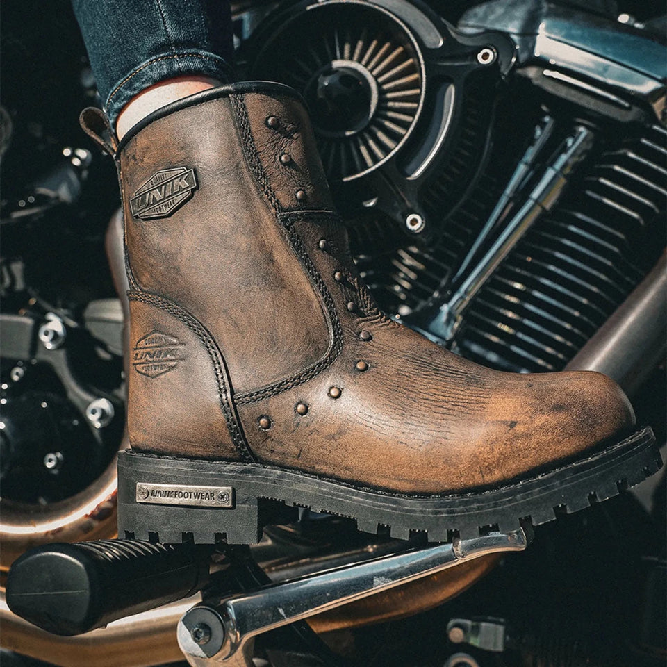 12007.BR - Ladies Motorcycle Biker Leather Boots, view 14