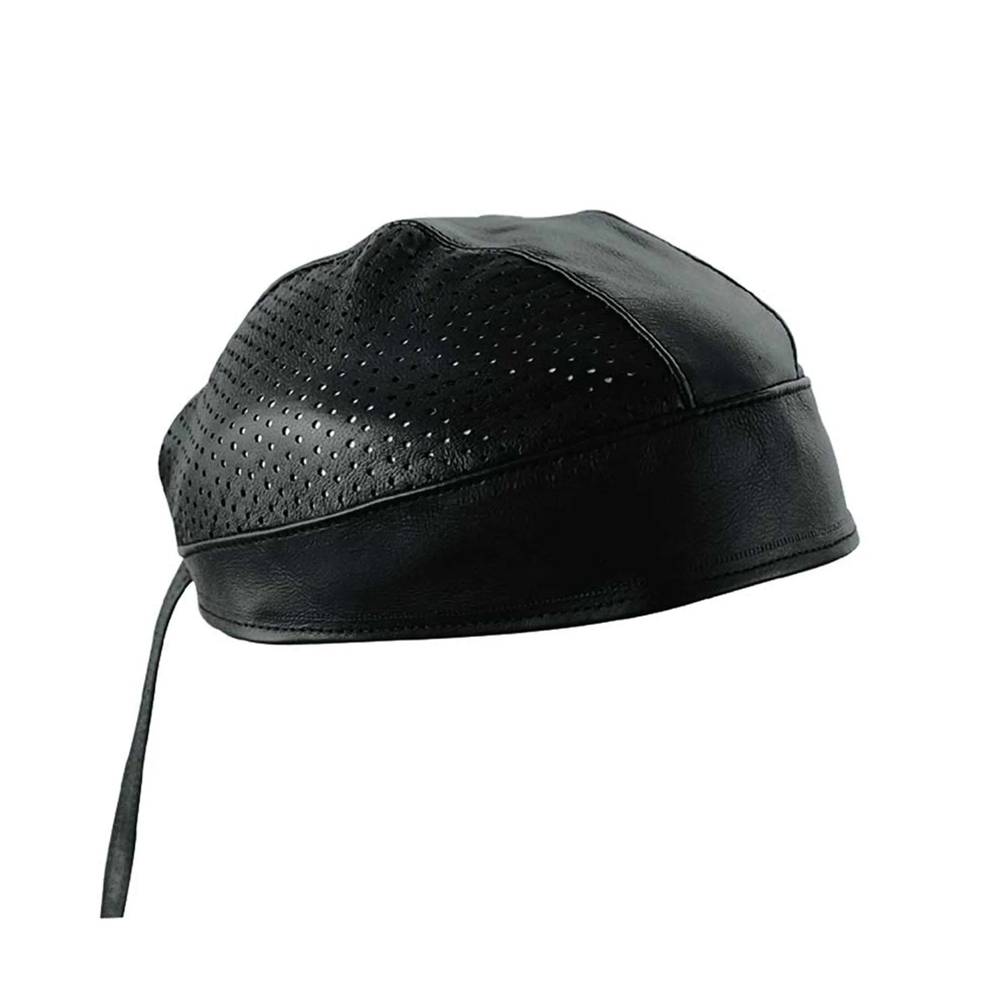 1346.00 - Mens Premium Leather Headwrap in black with perforated detail and adjustable tie for comfortable fit