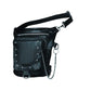 5735.00 - Ladies Leather Thigh Bag in black with zippered and studded pockets and detachable chain detail