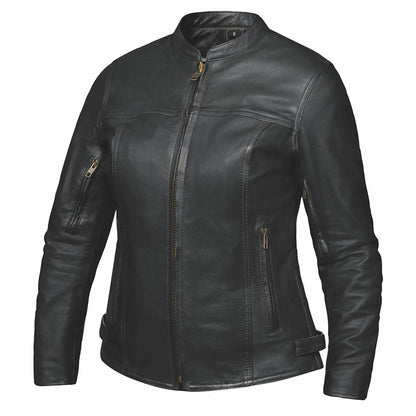 6557.NG - LADIES PREMIUM LEATHER JACKET in black with zippered front and pockets, sleek tailored fit design