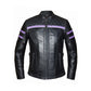 6560.17 - Ladies Purple Leather Jacket black with purple stripes and quilted shoulder design front view