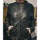 6564.00 - Ladies Premium Leather Jacket in black with zip front and lace-up detailing on sleeves, worn outdoors