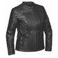 6564.00 - Ladies Premium Leather Jacket in black with front zipper and lace-up detailing on sleeves and sides