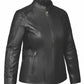 6829.00 - Ladies Premium Leather Jacket in black with zipper front and lace-up sleeve details, sleek and stylish design