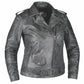6832.GY - Ladies Premium Leather Jacket in distressed gray with zipper pockets and belted waist detail