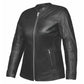 6843.00 - Ladies Spandex Leather Jacket in black with front zipper and zippered pockets, sleek fitted style