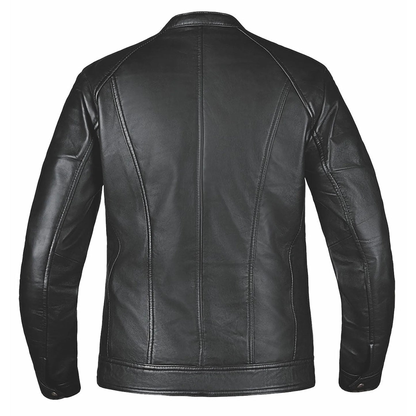 6849.00 - LADIES PREMIUM LEATHER JACKET shown from the back in smooth black leather with detailed stitching.
