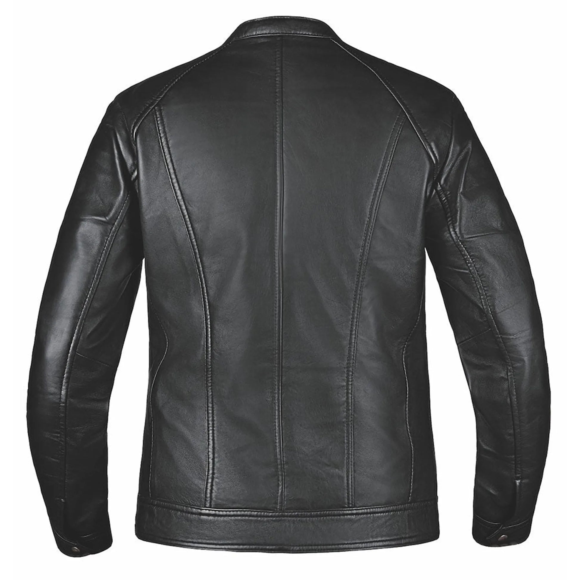 6849.00 - LADIES PREMIUM LEATHER JACKET shown from the back in smooth black leather with detailed stitching.