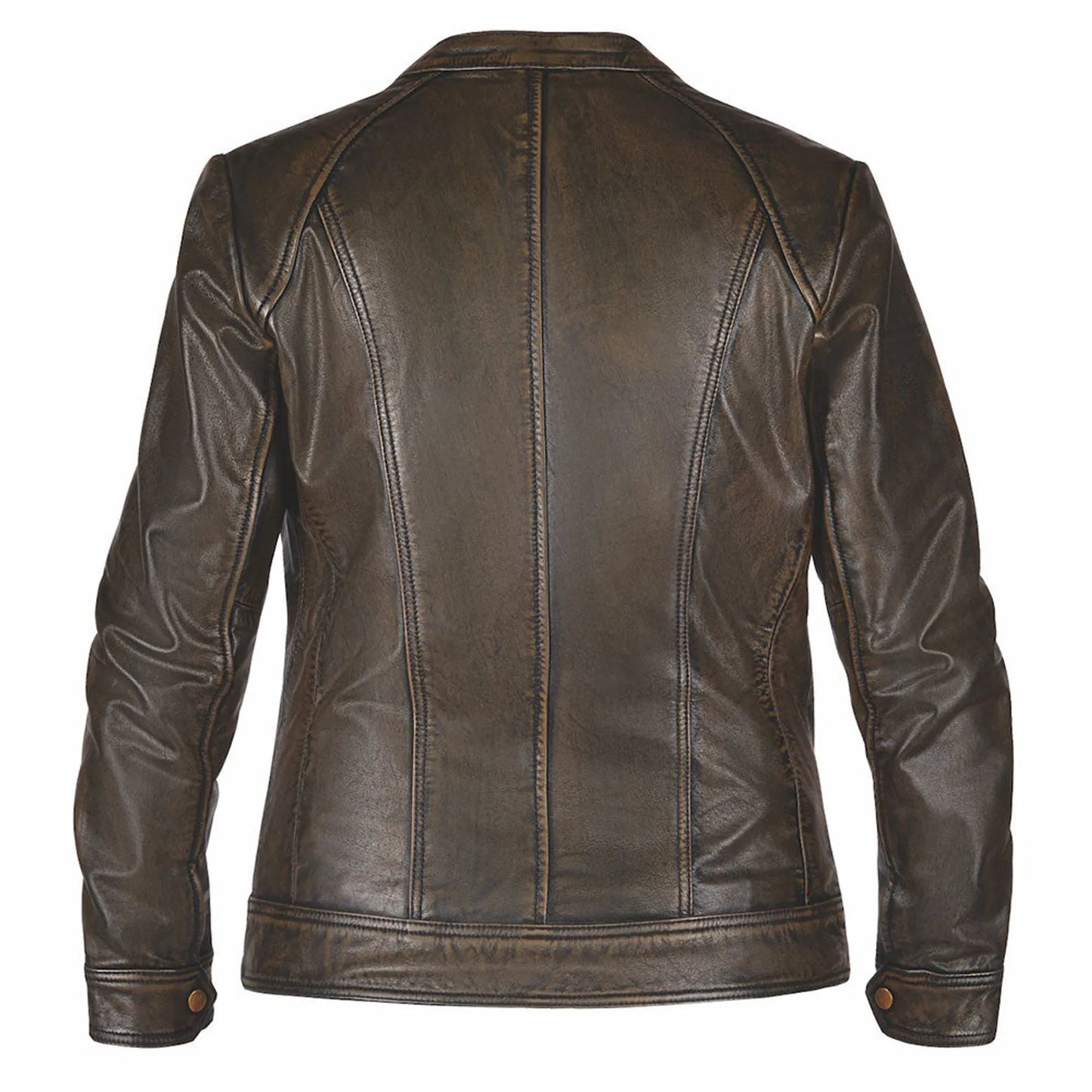 6849.2BR - LADIES PREMIUM LEATHER JACKET in brown, shown from the back with stitched panel design.