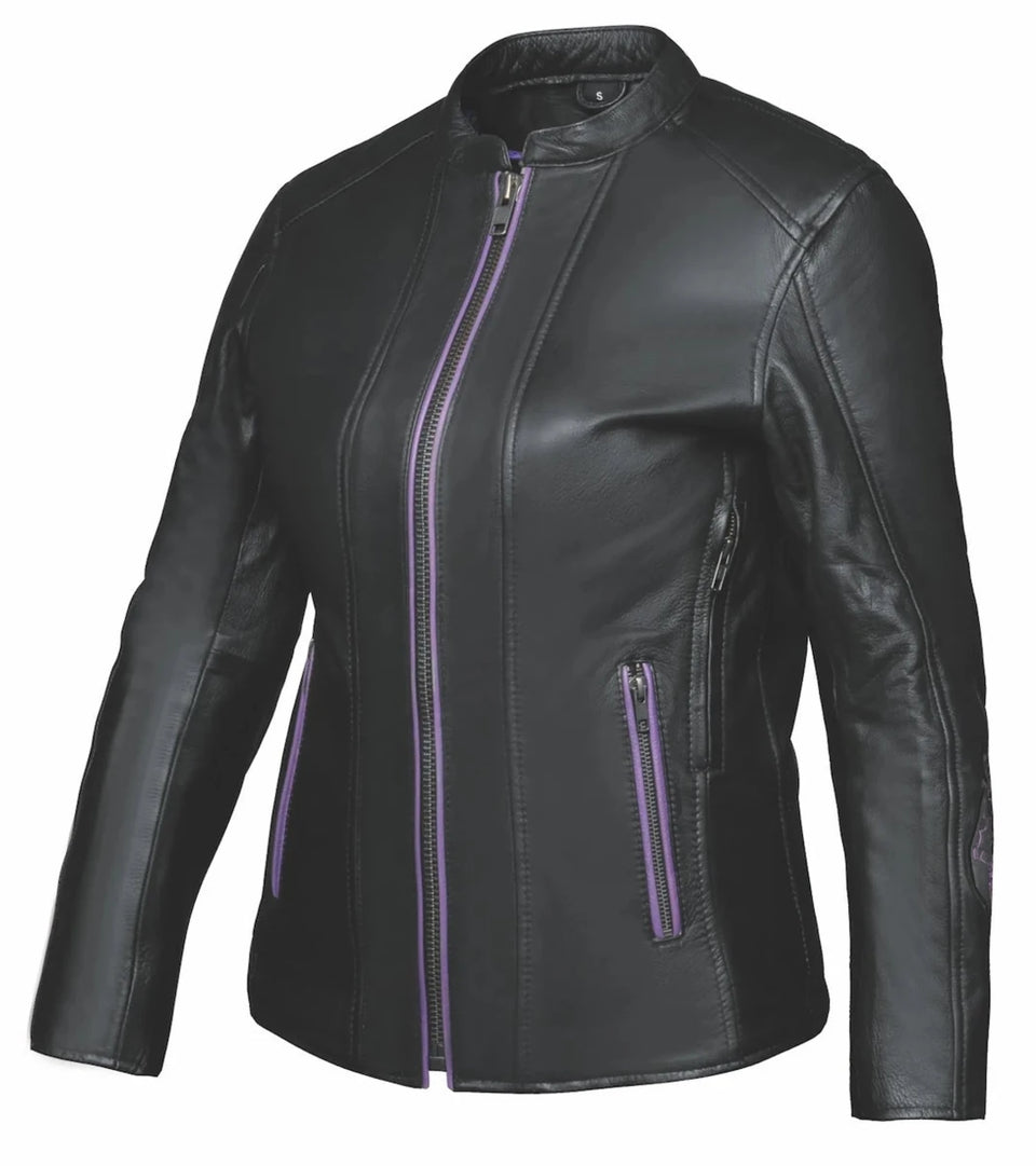6954.17 - Ladies Purple Wing Leather Jacket, Black & purple, view 3