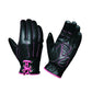 8190.24 - Ladies Full Finger Gloves in black leather with pink stitching and pink lace detail, durable and stylish