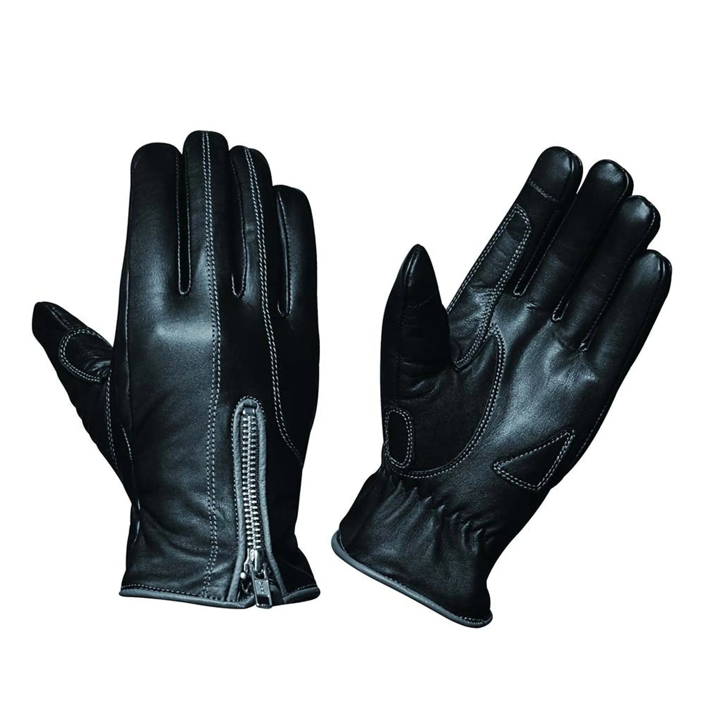 8261.18 - Ladies Full Finger Gloves in black leather with zipper detail, designed for comfort and style