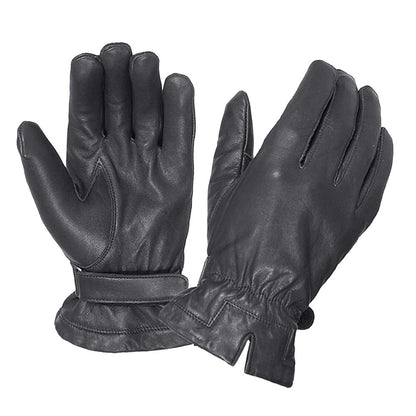8275.PL - Ladies Full Finger Gloves in black leather with adjustable wrist strap and elastic at cuff for a secure fit