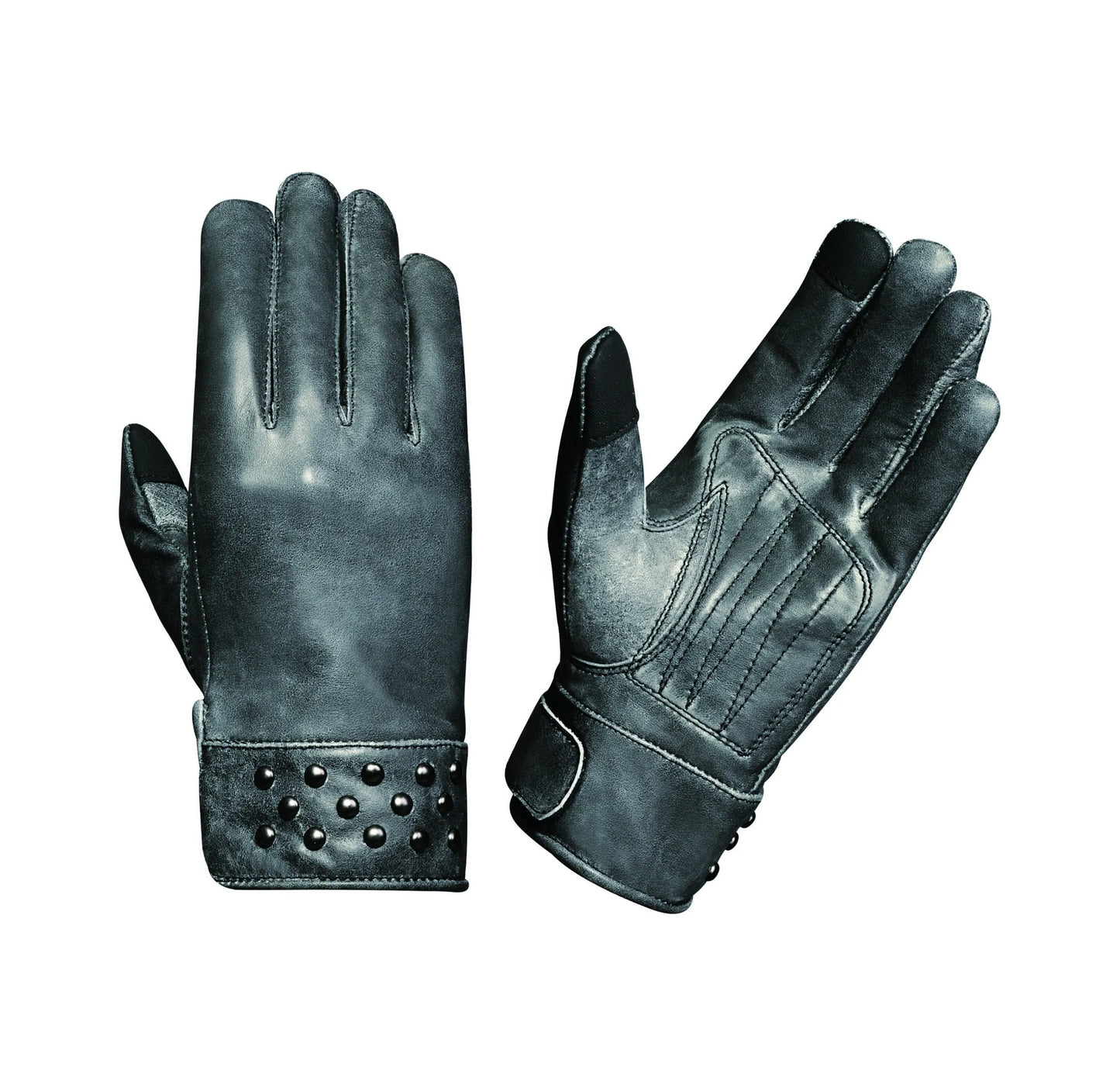 8411.GY - Ladies Full Finger Gloves in dark gray with studded wrist detail, ideal for pet supplies and outdoor use.