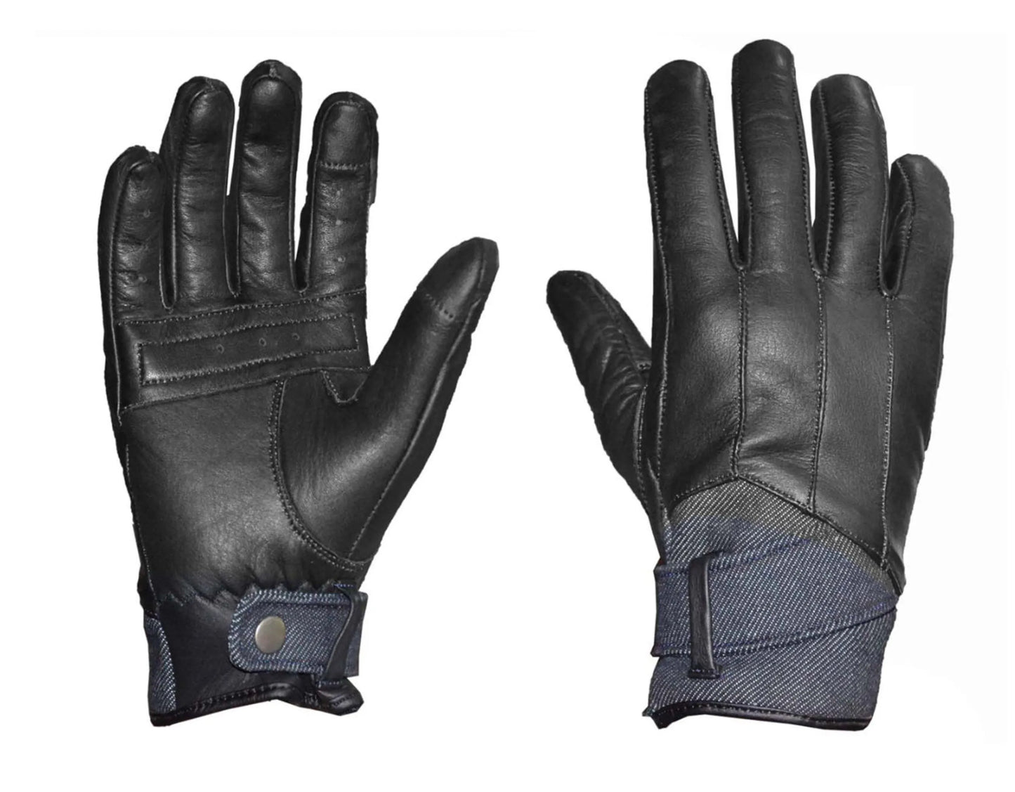 8415.00 - Ladies Full Finger Gloves in black leather with textile wrist straps for secure, comfortable fit.