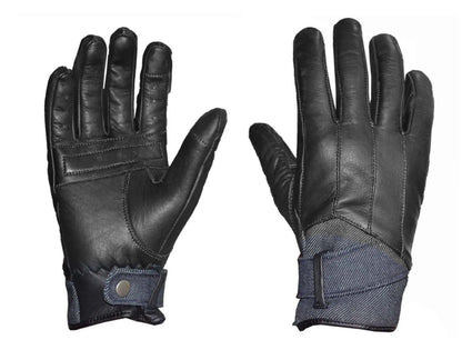8415.00 - Ladies Full Finger Gloves in black leather with fabric wrist straps, ideal for everyday use and pet supplies tasks