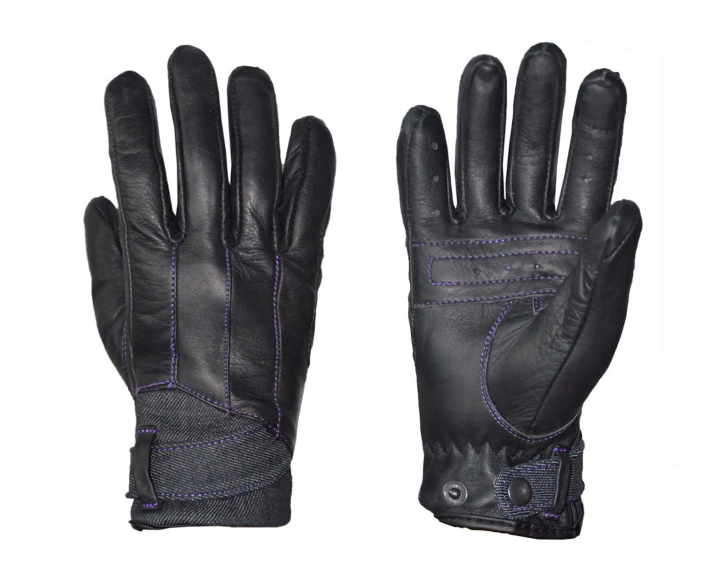 8415.17 - Ladies Full Finger Gloves in black with purple stitching, designed for durability and comfort.