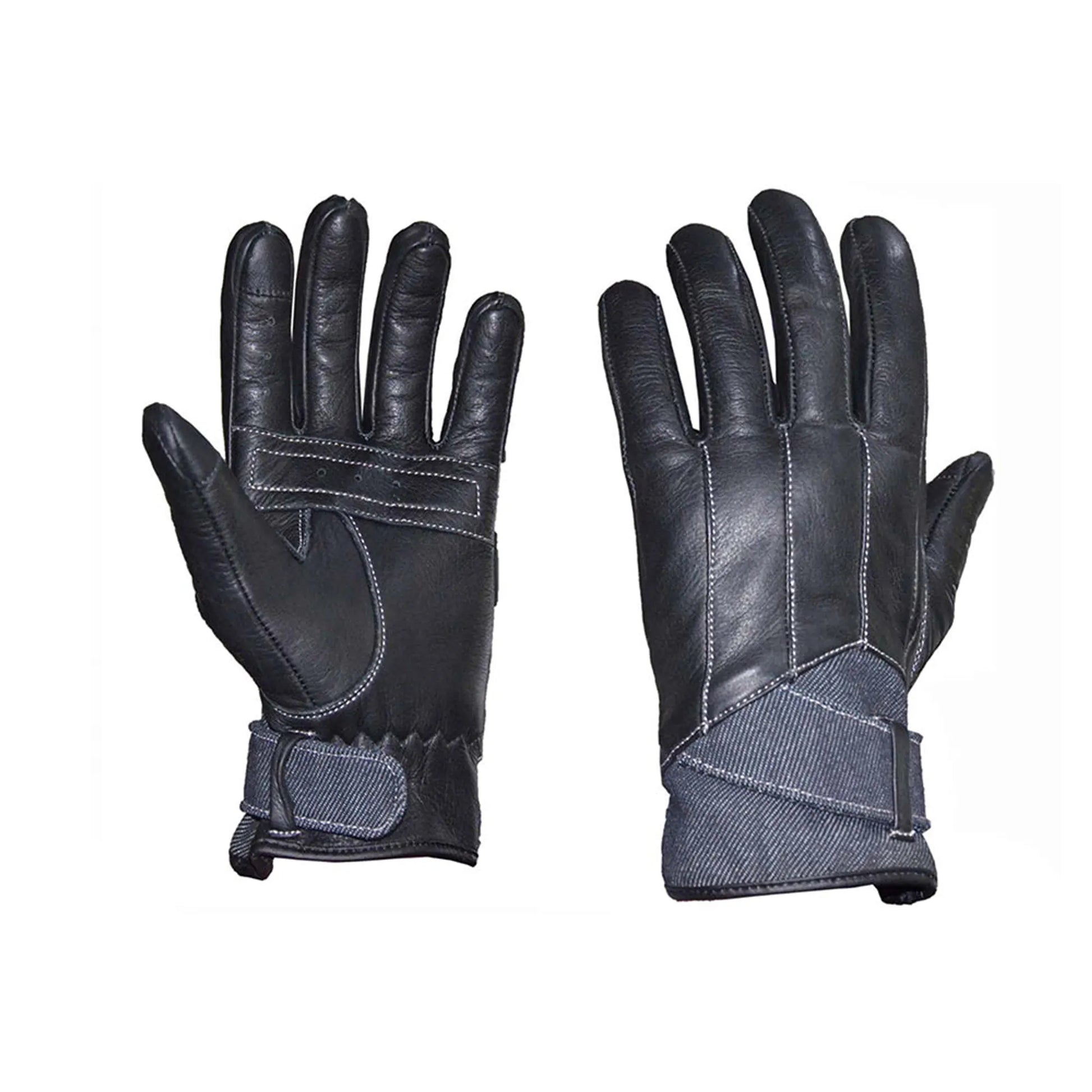 8415.22 - Ladies Full Finger Gloves in black leather with reinforced stitching and adjustable wrist strap for secure fit