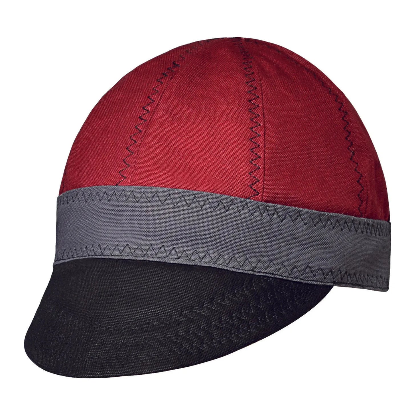 9278.00 - Mens Textile Welder Cap in red and black fabric with reinforced stitching and sun visor design