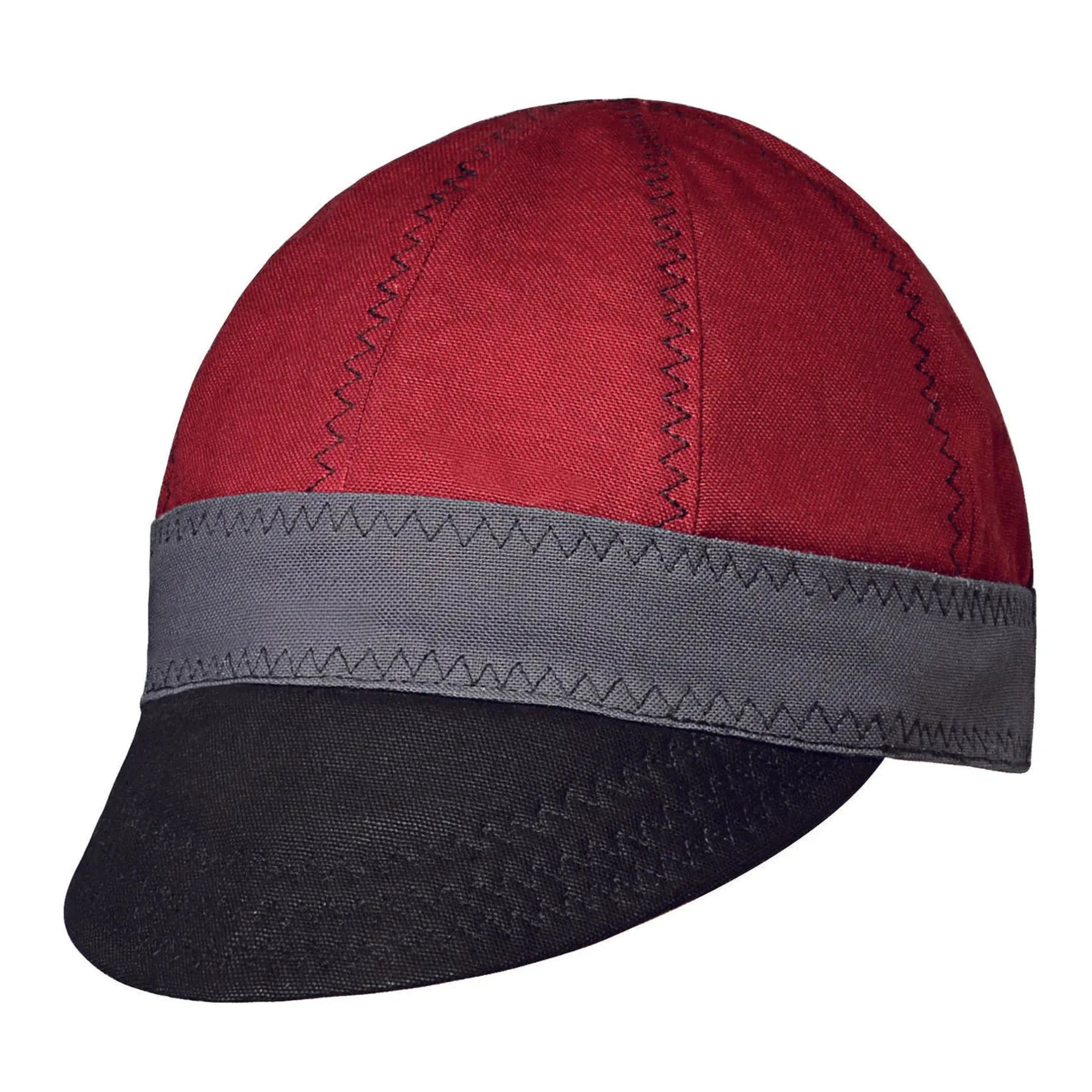 9278.00 - Mens Textile Welder Cap in red, gray band, and black brim designed for comfort and durability