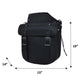 9573.00 - Leather Saddler Bag in black with buckle straps, measuring 19 by 15 by 14 inches for durable use