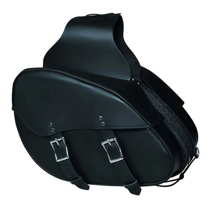 9574.00 - Leather Saddle Bag in black with adjustable straps and silver buckles for equestrian use