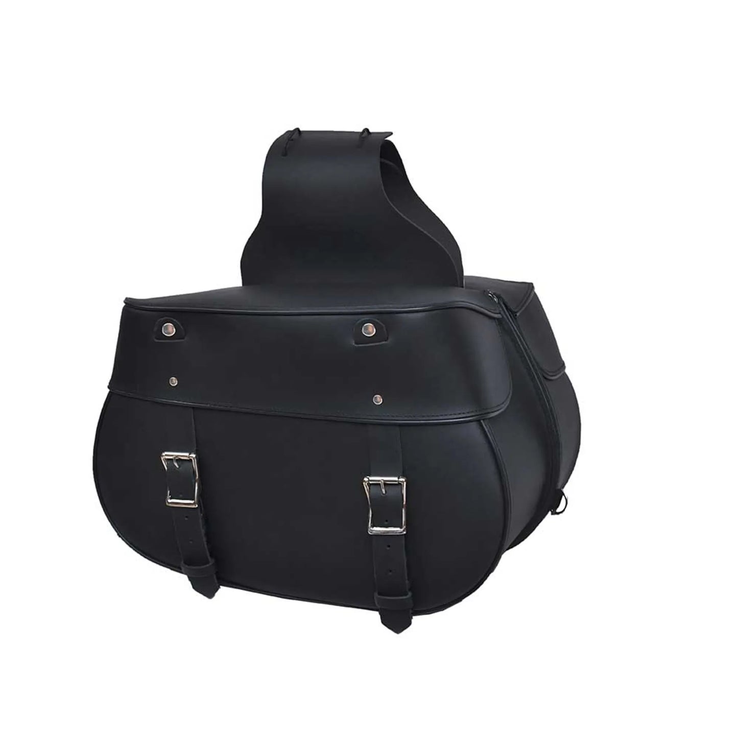 9579.00 - Leather Saddle Bag in black with buckle straps, designed for secure pet travel and equestrian supplies.