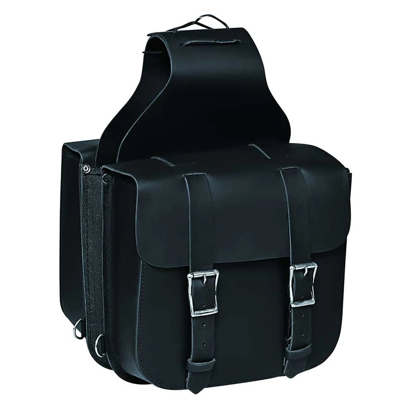 9581.00 - Leather Saddle Bag in black with dual buckle straps, designed for durable equestrian use and pet supply transport.