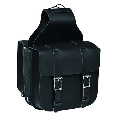 9581.00 - Leather Saddle Bag in black with dual buckle straps, designed for durable equestrian use and pet supply transport.