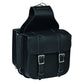 Black leather saddle bag with two silver buckles, designed for secure storage and durability, 9581.00 - Leather Saddle Bag