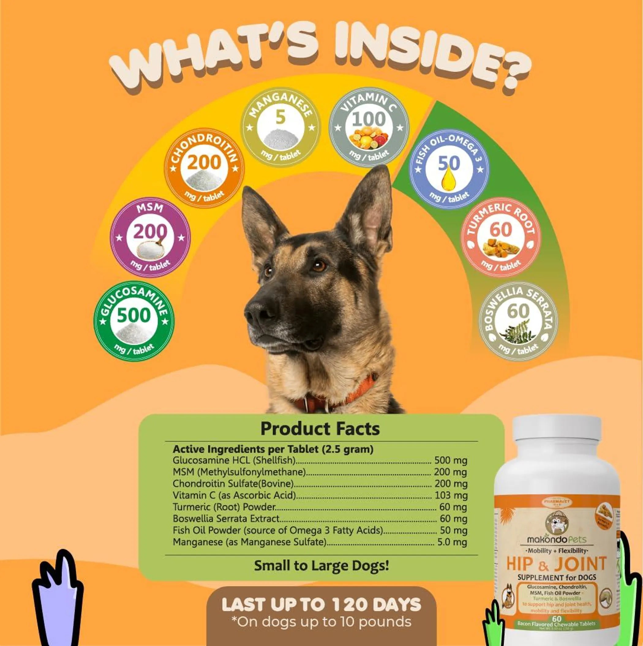 Dog Hip and Joint Supplement with Glucosamine Turmeric for Dogs