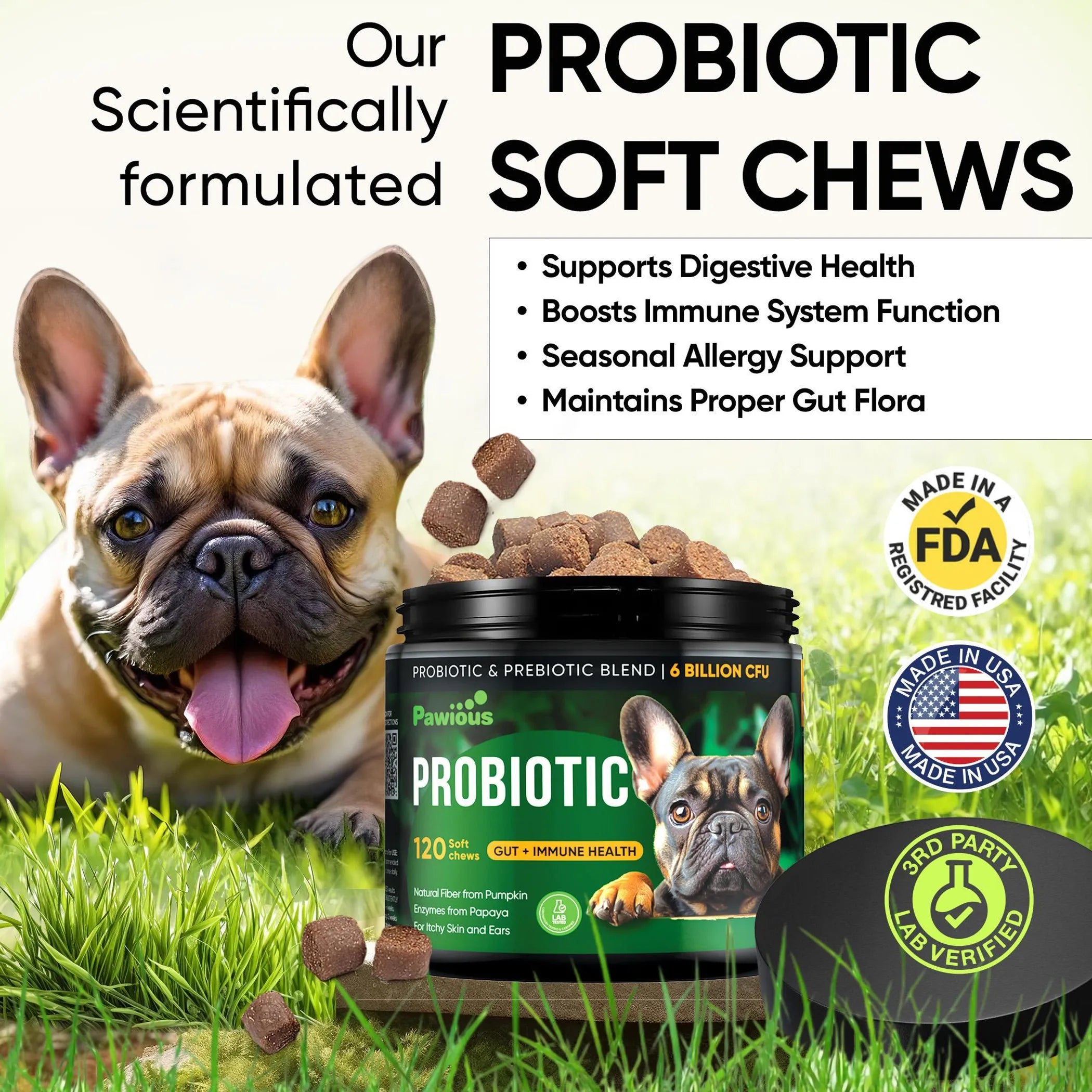 Probiotics for Dogs Digestive Enzymes Gut Flora Digestive Health Immune System Diarrhea Support Itchy Skin Allergies Pumpkin Flaxseed Meal Papaya Powd