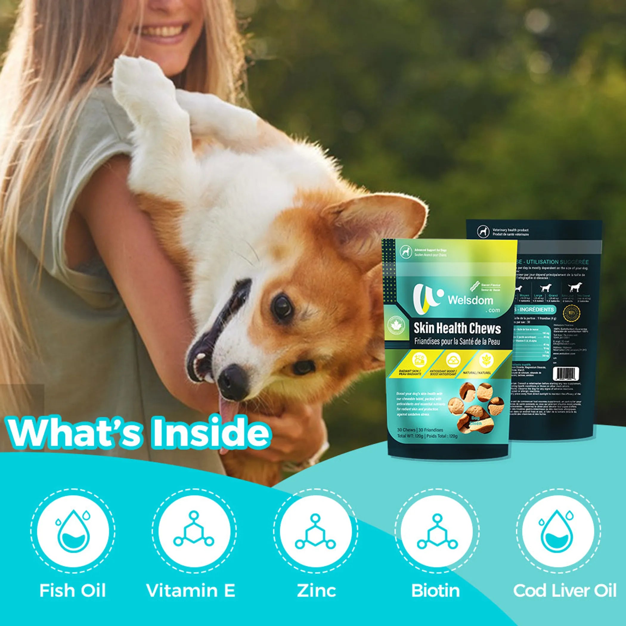 Skin Health Chews for Dogs  Omega-3 & Antioxidant Support (30 Soft Chews)