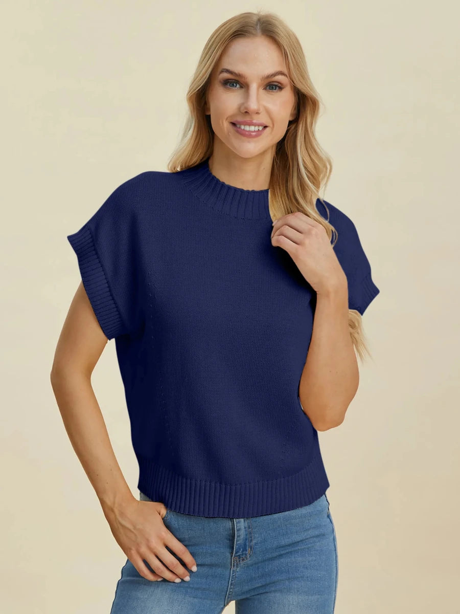 Double Take Full Size Mock Neck Short Sleeve Sweater, view 27
