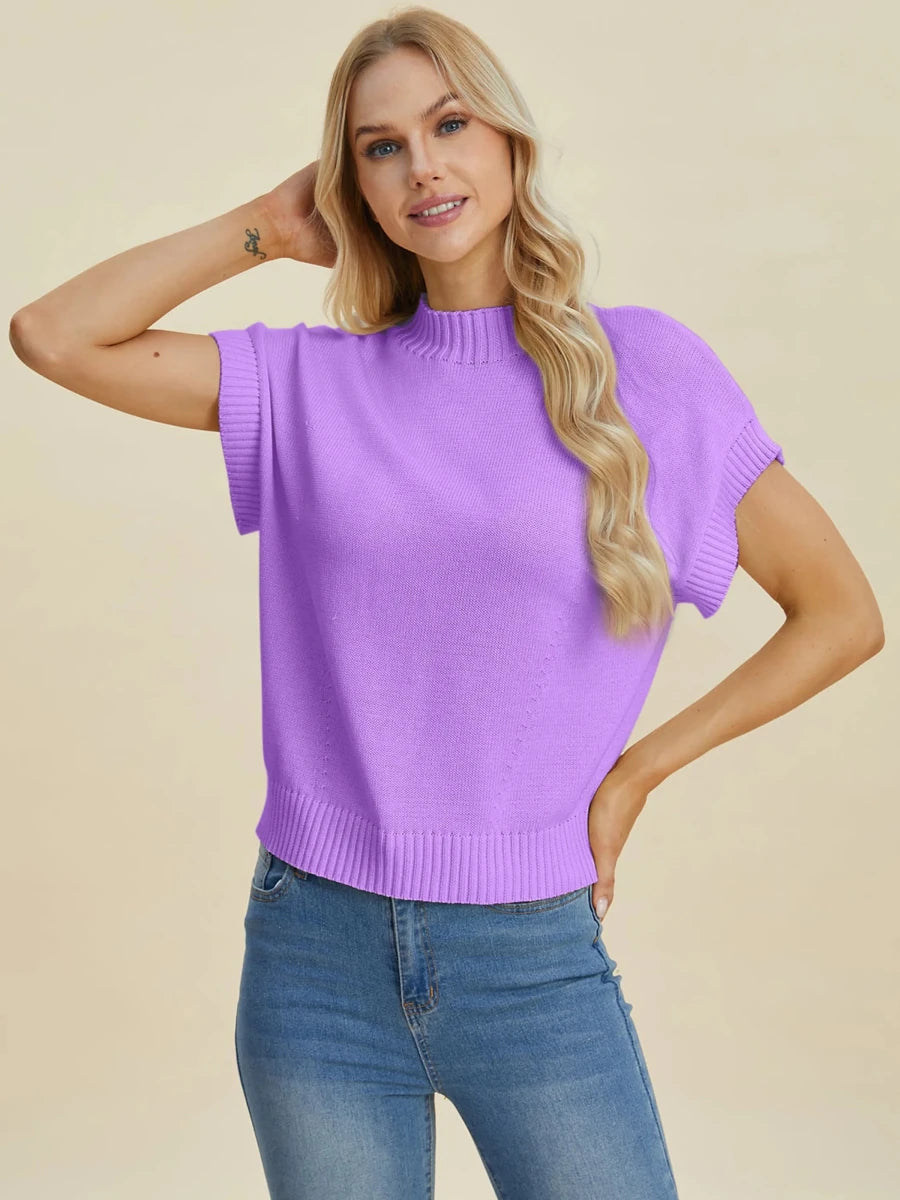 Double Take Full Size Mock Neck Short Sleeve Sweater, view 25