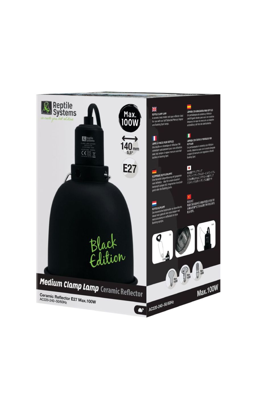 Reptile Systems Clamp Lamp Ceramic Reflector Black Edition Medium