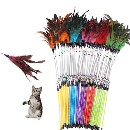Playful Paws: Feathered Spring Cat Toy With Colorful Beads