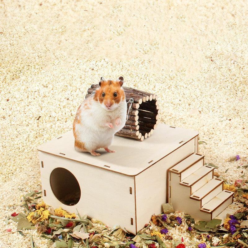 Natural Wood Hamster Playground with Swing & Fence - Pets Perfect