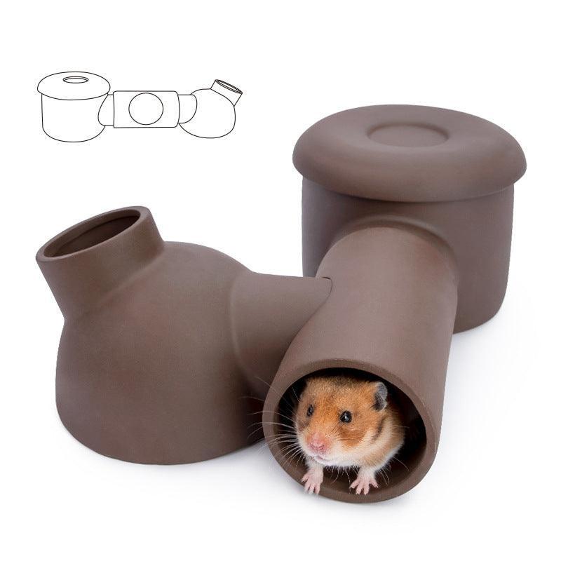 Golden Silk Bear Ceramic Hamster Zisha Tunnel Room - Ultimate Luxury Hamster Habitat - Pets Perfect