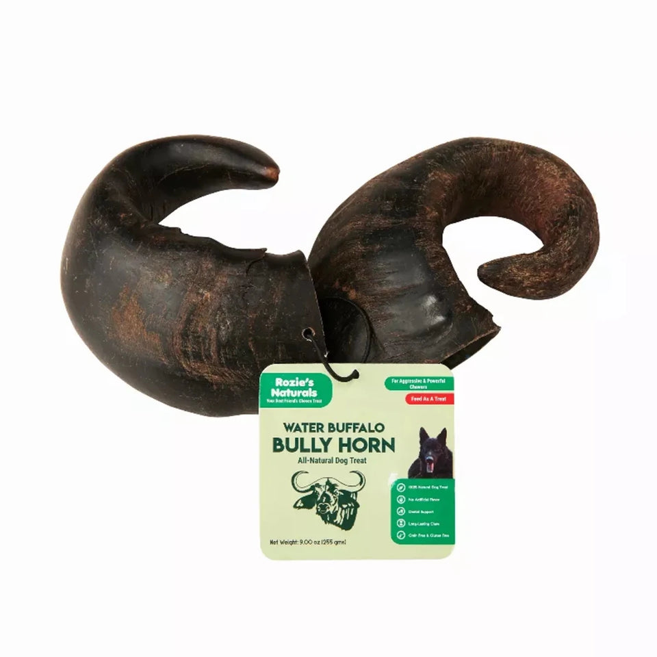 WATER BUFFALO HORN-100% Natural, Long-Lasting, Grain-Free, Gluten-Free, Dog Dental Dog Treats & Chews-2 ct-15 oz - Pets