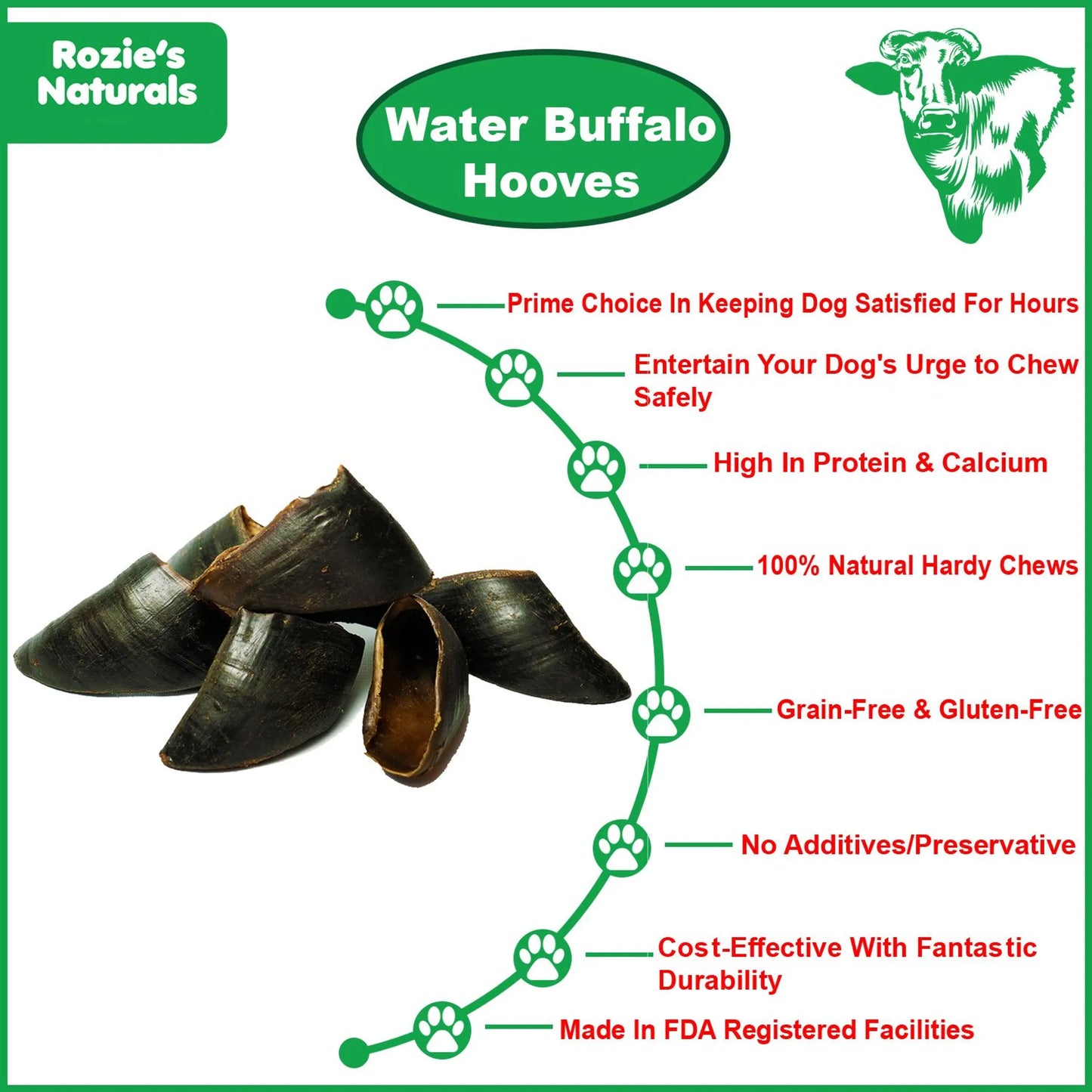 Natural Water Buffalo Hooves for Dogs - Long - Lasting Dental Chews for Aggressive Chewers - Pets Perfect
