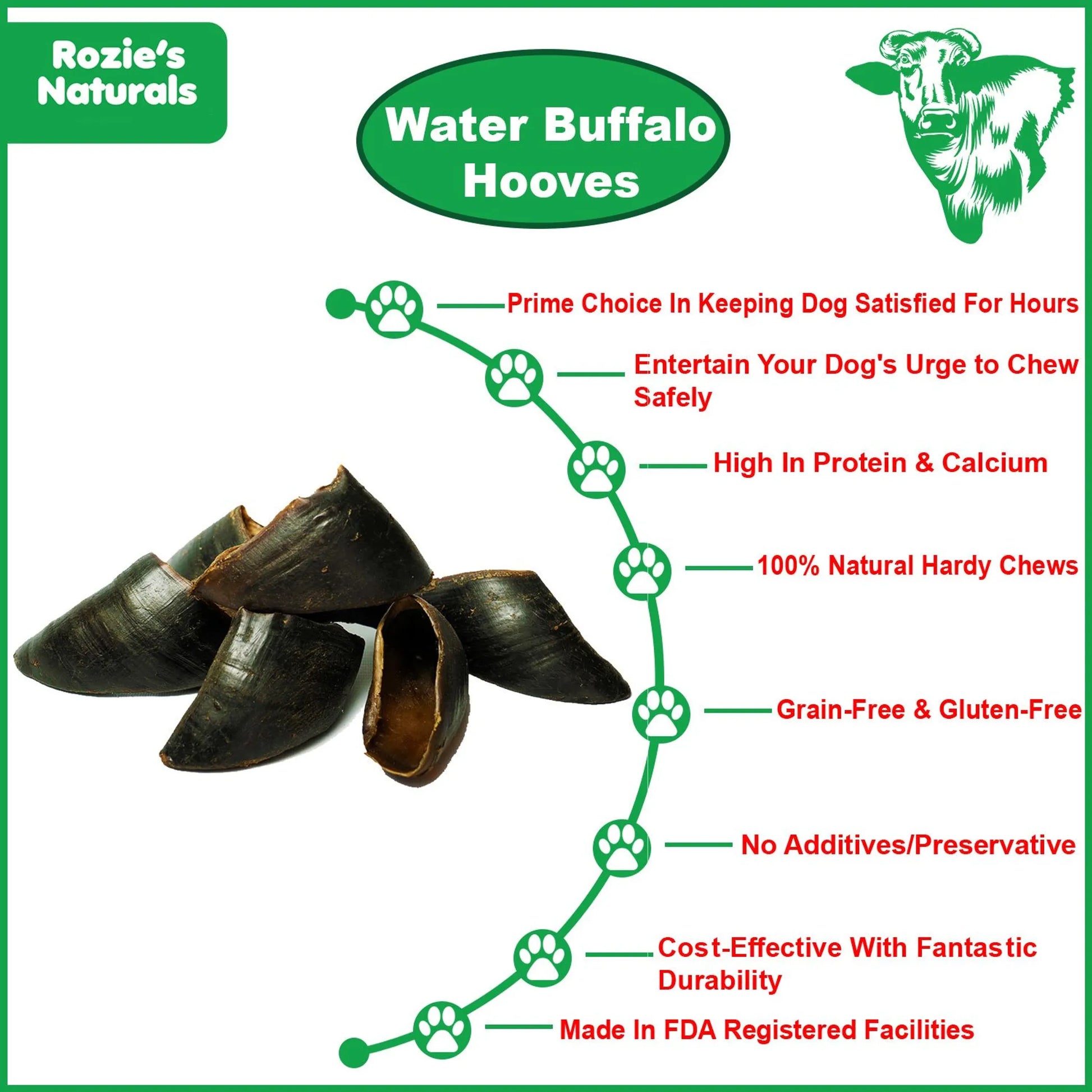 Natural Water Buffalo Hooves for Dogs - Long - Lasting Dental Chews for Aggressive Chewers - Pets Perfect