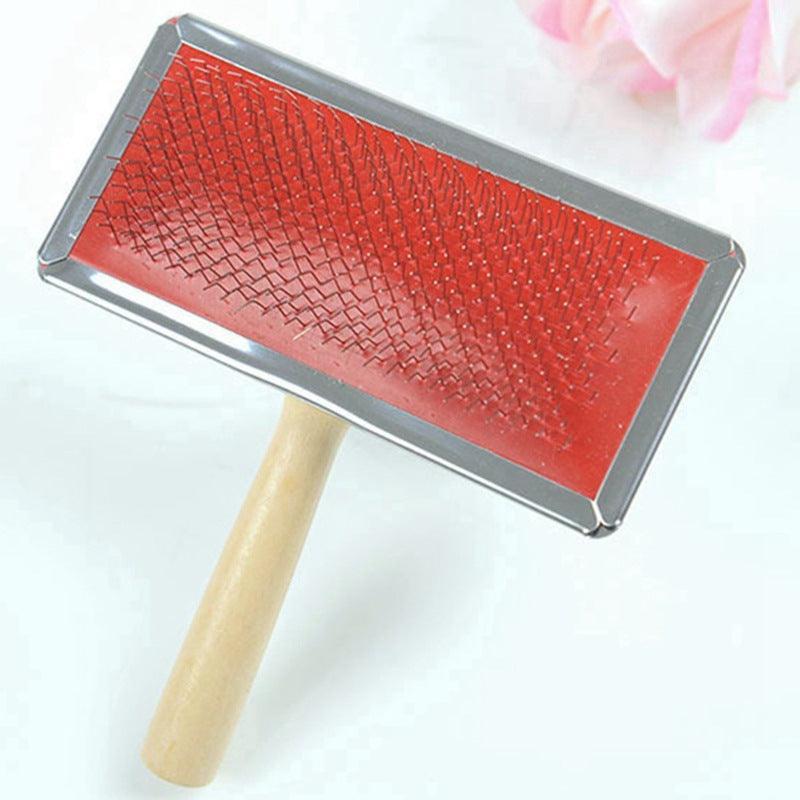 Wooden Handle Pin Brush - Stainless Steel Detangling Brush for Dogs - Pets Perfect