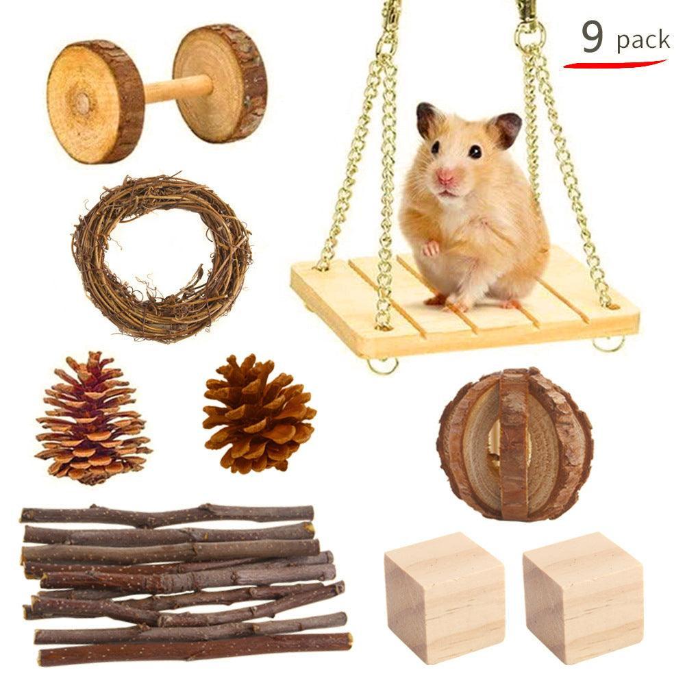 9 - Piece Wooden Toy Set for Small Pets Chew & Play - Pets Perfect