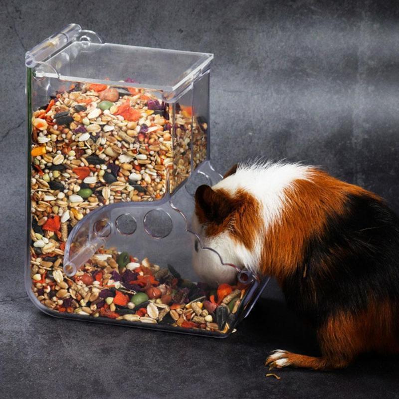Transparent Plastic Hamster Feeder Food Box - Innovative Fixable Design.