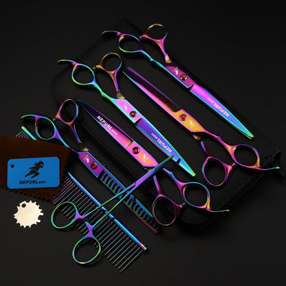 7 Inch Electroplating Color Pet Grooming Scissors - 5 - Piece Set - Pets Perfect