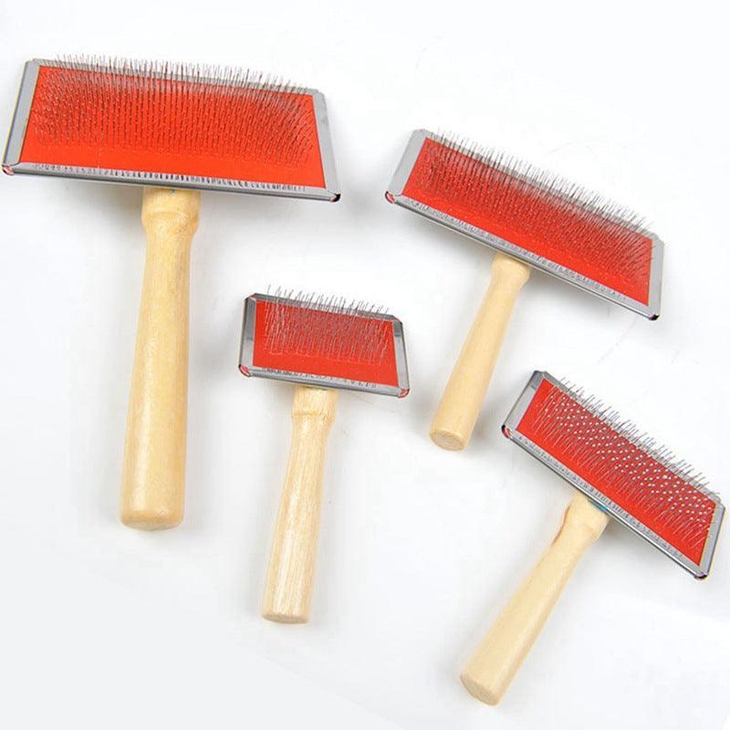 Wooden Handle Pin Brush - Stainless Steel Detangling Brush for Dogs - Pets Perfect