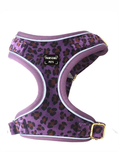 Adjustable Dog Harness, Purple Leopard