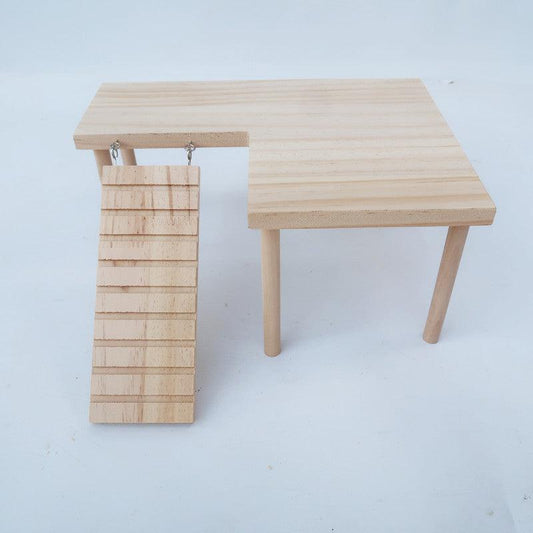 Solid Wood Hamster Staircase Playset With Golden Bear Log Toys.