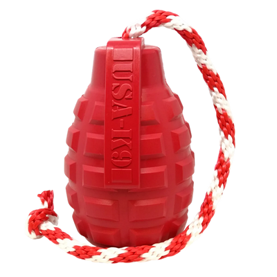 USA-K9 Grenade Durable Rubber Chew Dog Toy, Treat Dispenser, Tug Toy, Red/MEDIUM